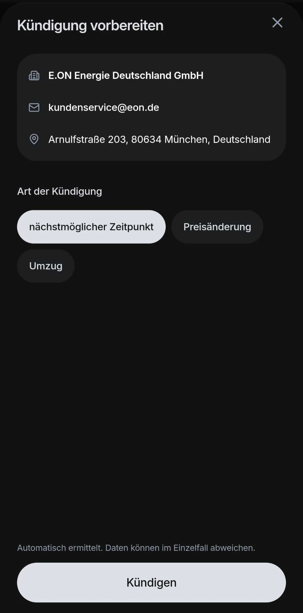 Cancel Screen